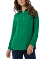 Jones New York Side Button Long Sleeve Crepe Polo In Deep Clove