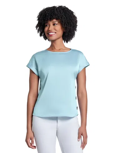 Jones New York Women's Side-button Short-sleeve Top In Aqua Mist