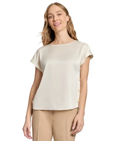 Jones New York Petite Side-buttoned Dolman-sleeve Top In White