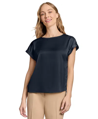 Jones New York Women's Side-button Short-sleeve Top In Black