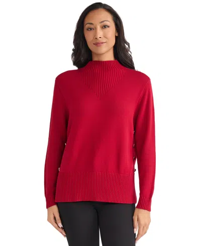 JONES NEW YORK WOMEN'S SIDE SEAM BUTTON MOCK NECK SWEATER