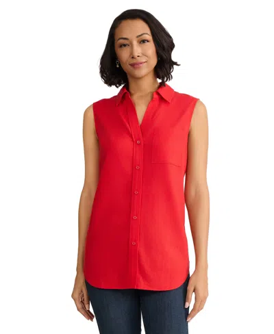Jones New York Sleeveless Linen Blend Button-up Shirt In Red