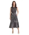 Jones New York Print Tie Waist Sleeveless Midi Dress