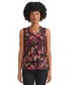 Jones New York Pleated V-neck Shell Top In Burgundy