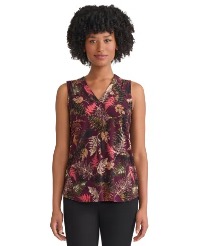 Jones New York Pleated V-neck Shell Top In Multi