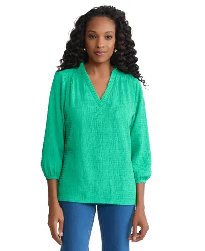 Jones New York Smocked Shoulder Top In Green