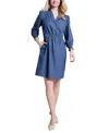 Jones New York Smock Shoulder Stretch Cotton Dress In Dark Wash