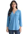 Jones New York Patch Pocket Crepe Popover Top In Blue