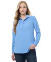 Jones New York Long Sleeve Shirttail Side Button Popover Tunic In Blue Horizon