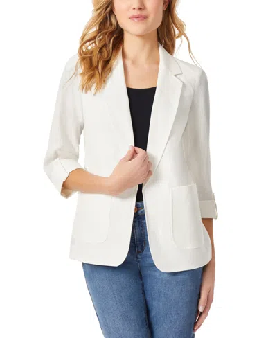 Jones New York Women's Solid Notched-collar Patch-pocket Linen Jacket In Nyc White