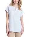 Jones New York Split Neck Cuff Cap Sleeve Tunic Top In Nyc White