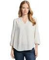 Jones New York Embroidered Accent Popover Top In White