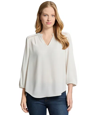 JONES NEW YORK WOMEN'S SPLIT-NECK PICOT-TRIM TOP