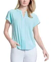 Jones New York Petite V-neck Trimmed Top In Blue