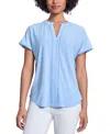 Jones New York Lace Trim Split Neck Top In Chintz Blue