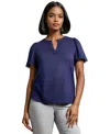 Jones New York Womens Drapey Split Neck Short Sleeve Top Xs Pxl In Blue