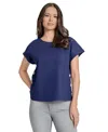 Jones New York Side Button Detail Linen Blend Top In Pacific Navy