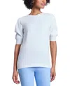 Jones New York Women's Stitch Puff Sleeve Crewneck Sweater In Nyc White