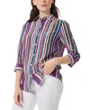 Jones New York Petites Womens Striped Polyester Button-down Top In Jones Black