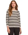 Jones New York Textured Stripe Crewneck Sweater In Jones White,jones Black