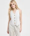 Jones New York Womens Striped Button Front Vest Wide Leg Pants In Natural Stone,jones Black