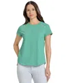 Jones New York Button Shoulder Stripe Stretch Cotton T-shirt In Green