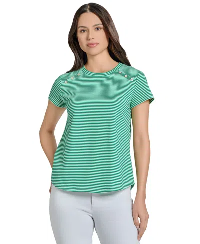 JONES NEW YORK WOMEN'S STRIPED BUTTON-TRIM T-SHIRT