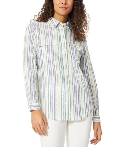 Jones New York Stripe Linen Blend Utility Shirt In White