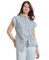 Jones New York Stripe Seersucker Faux Wrap Top In Nyc White Multi