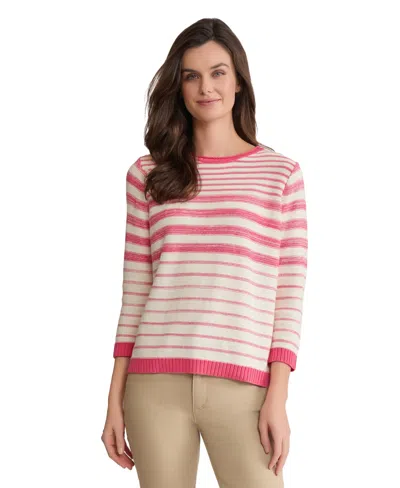 Jones New York Women's Striped Crewneck Sweater In Pink