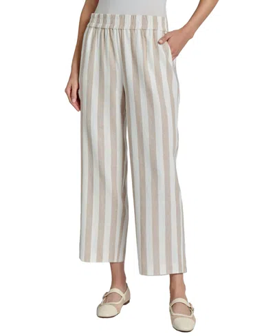 JONES NEW YORK WOMEN'S STRIPED LINEN-BLEND PULL-ON CROPPED PANTS