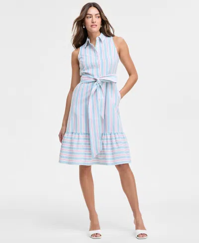 Jones New York Women's Striped Sleeveless Midi Shirtdress In Nyc White Multi