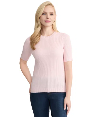 Jones New York Sutton Crewneck Short Sleeve Sweater In Pink
