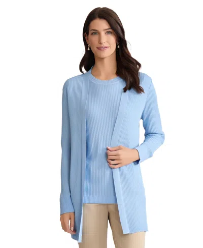 Jones New York Women's Sutton Open Front Long Sleeve Cardigan Sweater In Blue