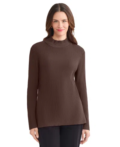 Jones New York Women's Sutton Ribbed Mock-neck Long-sleeve Sweater In Brown