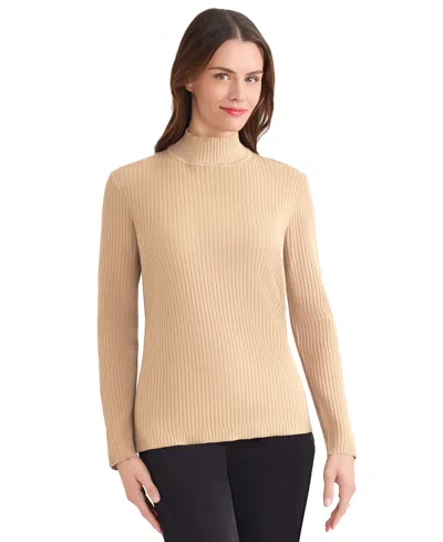 Jones New York Women's Sutton Ribbed Mock-neck Long-sleeve Sweater In Brown
