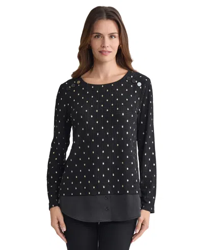 Jones New York Rivet Accent Metallic Top In Blue
