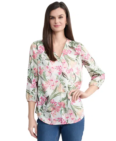 Jones New York Floral V-neck Tunic In Pink