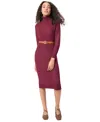 Jones New York Belted Turtleneck Sweater Dress In Bordeaux