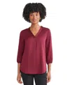 Jones New York Notch Neck V-neck Top In Burgundy