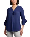 Jones New York Pleated V-neck Flutter Sleeve Top
