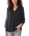 Jones New York Womens V Neck Printed Blouse In Jones Black,jones White