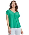Jones New York Exposed Seam V-neck Top In Kelly