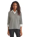 Jones New York Stripe Mixed Media Top In Black