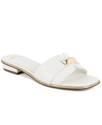 Jones New York Women's Vivell Slip On Square Toe Flat Sandals In White