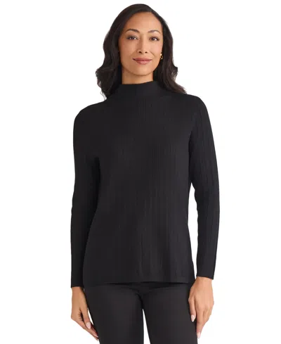 Jones New York Women's Wide Rib Funnel Neck Sweater In Black