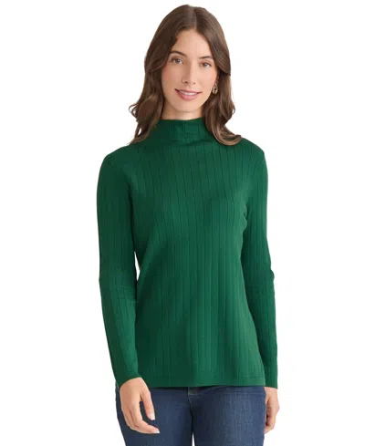 Jones New York Women's Wide Rib Funnel Neck Sweater In Green