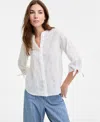 Jones New York Embroidered Eyelet Cotton Shirt