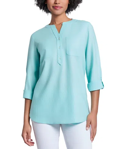 Jones New York Women's Y-neck Long-sleeve Tunic In Aqua Mist