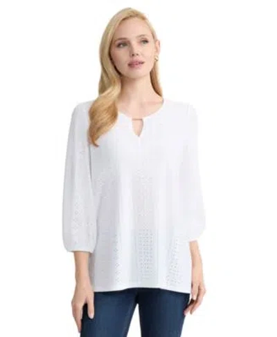 Jones New York Womens 3 4 Length Sleeve Pull On Top In White